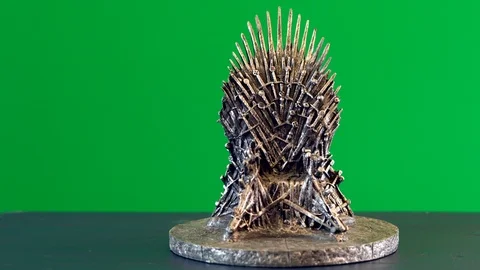 Games of Thrones replica of the Iron Throne dolly shot against green screen. Stock Footage 105573392