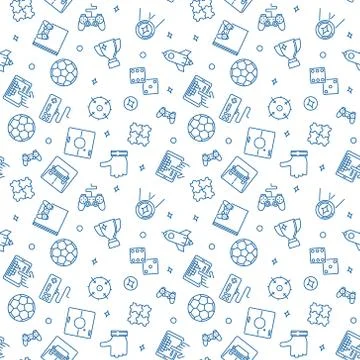 Games vector concept seamless outline pattern Stock Illustration