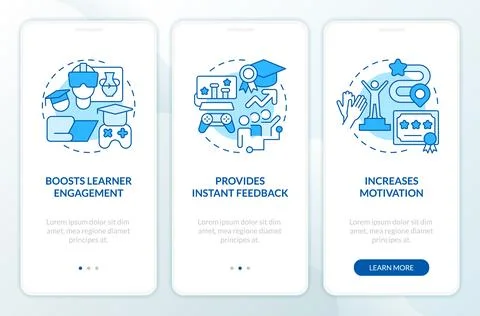 Gamification benefits in e learning blue onboarding mobile app screen Illustrazione stock