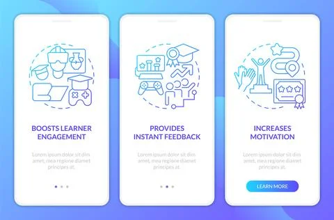 Gamification benefits in e learning blue gradient onboarding mobile app screen Illustrazione stock