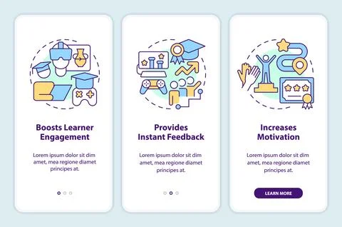 Gamification benefits in e learning onboarding mobile app screen Illustrazione stock
