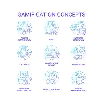 Gamification blue gradient concept icons set Stock Illustration