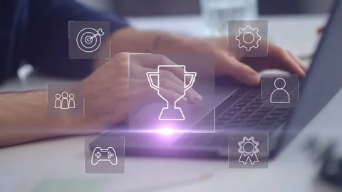 Gamification concept in learning, interactive engaging content Stock Footage 280225049