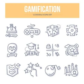 Gamification Doodle Icons Illustrazione stock