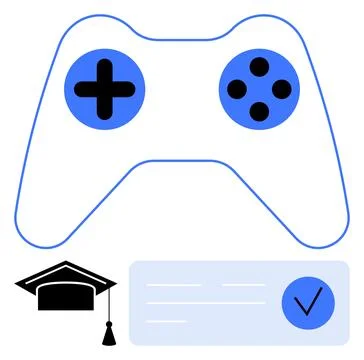 Gamification in Education Concept with Game Controller, Graduation Cap, and.. Stock Illustration