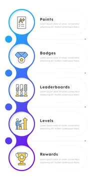 Gamification elements infographic 5 steps Stock Illustration