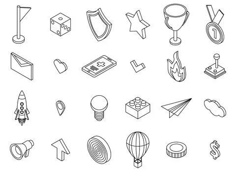 Gamification icons set vector outine Stock Illustration