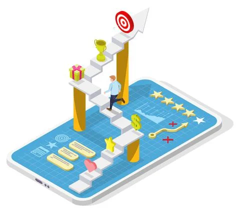 Gamification interactive content, vector isometric illustration. Consumers Stock Illustration