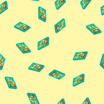 Gamification online learning platform isometric icon seamless pattern Illustrazione stock