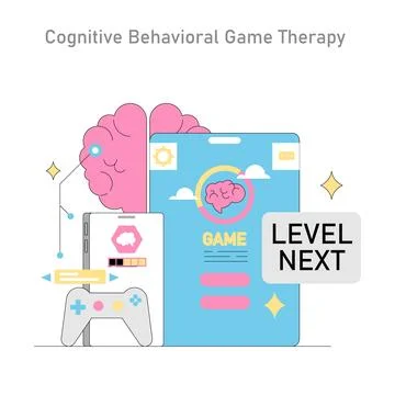 Gamification In Psychotherapy. Flat Vector Illustration 스톡 일러스트