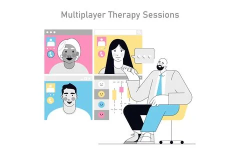 Gamification In Psychotherapy. Flat Vector Illustration 스톡 일러스트