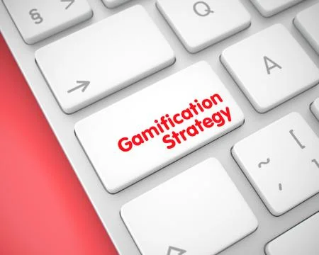 Gamification Strategy - Message on the White Keyboard Keypad. 3D Stock Photos