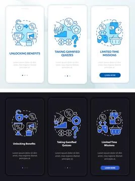 Gamified loyalty programs day, night onboarding mobile app page screen 스톡 일러스트