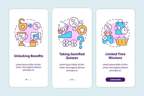 Gamified loyalty programs examples onboarding mobile app page screen 스톡 일러스트