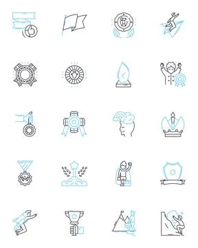 Gamify linear icons set. Engage, Challenge, Incentivize, Reward, Fun, Playful Stock Illustration