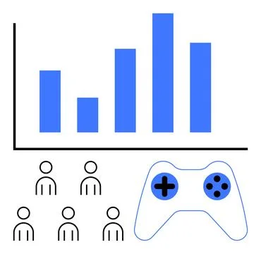 Gaming Analytics Concept with Bar Chart, Game Controller, and User Icons 스톡 일러스트