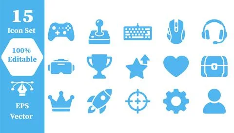Gaming and entertainment flat vector icon set with controller, joystick Stock Illustration