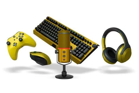 Gaming and streaming accessories including RGB keyboard, wireless mouse Stock Illustration