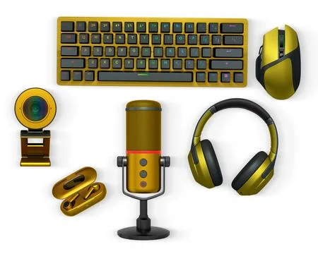 Gaming and streaming accessories including RGB keyboard, wireless mouse Stock Illustration