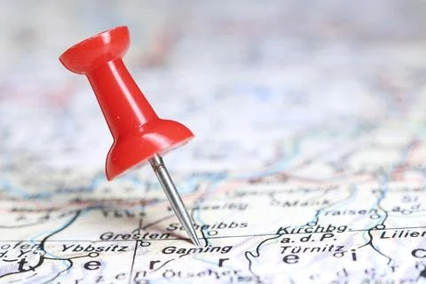 Gaming, Austria pin on map Stock Photos