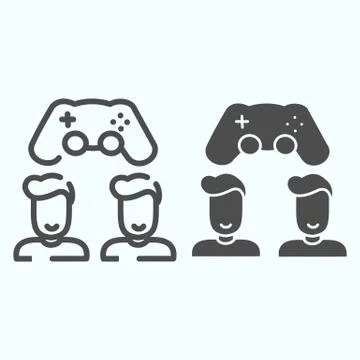Gaming battle line and solid icon. Two gamers with controller vector Illustrazione stock