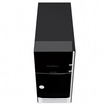 Gaming case PC made glossy plastic panel and black steel body. 3d graphic Illustrazione stock