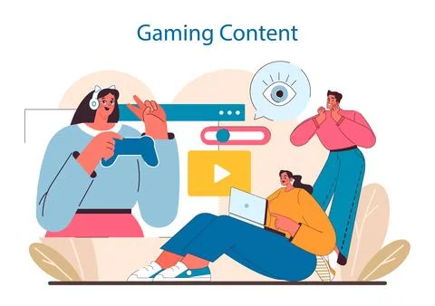 Gaming Community Interaction concept. Enthusiasts share excitement and Stock Illustration