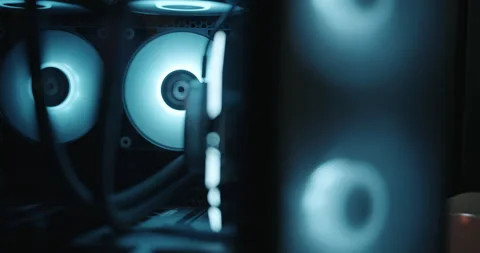 Gaming computer being powered on and fans spinning Stock Footage 306199669