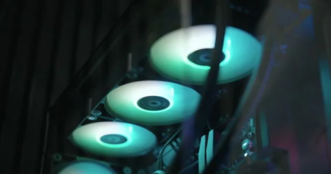 Gaming computer being powered on and fans spinning Stock Footage 306199725