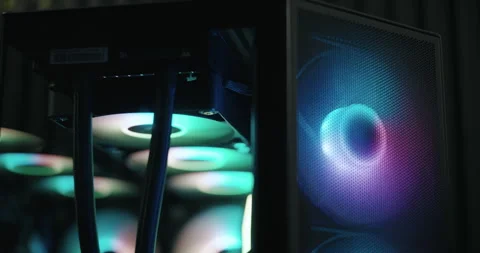 Gaming computer being powered on and fans spinning Stock Footage 306199731