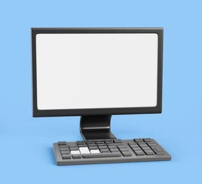 Gaming computer cartoon 3d render icon. Realistic black desktop pc with white Illustrazione stock