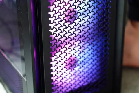 Gaming computer case with rgb lighting and mesh pattern Stock Photos