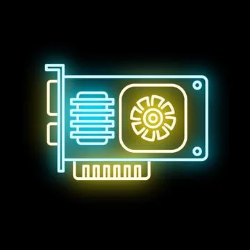 Gaming computer graphics card neon line icon Stock Illustration