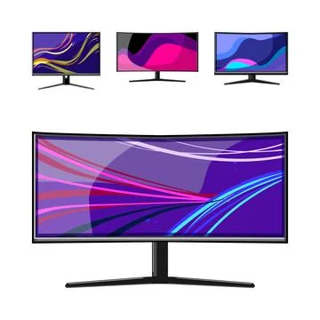Gaming computer monitors displaying vibrant abstract screens Stock Illustration