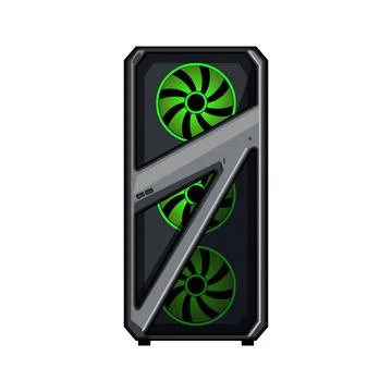 Gaming computer pc case with green fans Illustrazione stock