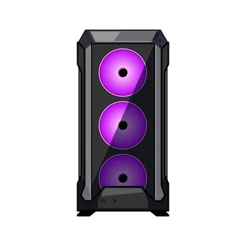 Gaming computer pc case with rgb fans Illustrazione stock