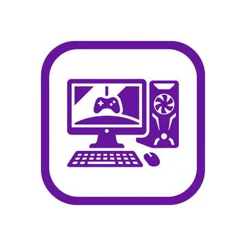 Gaming computer setup icon purple graphic resource for digital media and de.. Stock Illustration