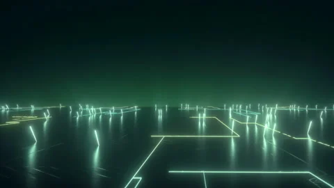 Gaming concept. Futuristic glossy black floor with glowing lines. Vídeos de archivo 112370153