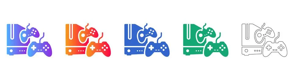 Gaming Console and Controller Icon Set in Gradient Styles Stock Illustration