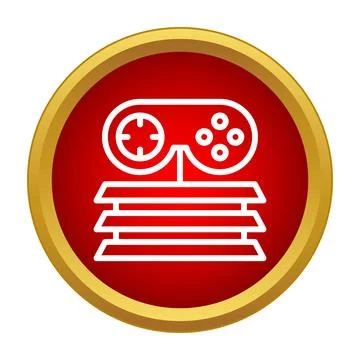 Gaming console and controller icon on red button Stock Illustration