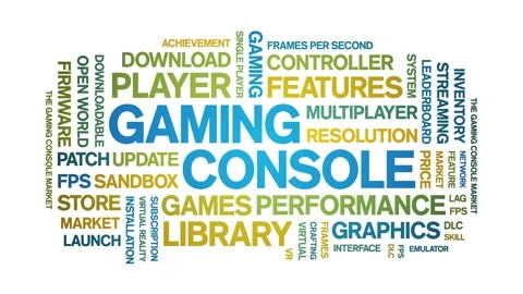 Gaming Console animated word cloud,animation kinetic typography seamless loop. Stock Footage 328069669
