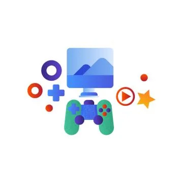 Gaming console, computer screen and game controller vector Illustration on a 스톡 일러스트