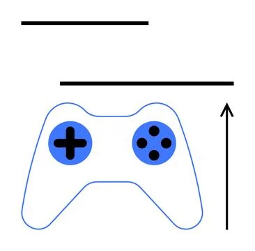 Gaming Control and Progress Minimalist Design with Lines and Blue Gamepad Illustrazione stock