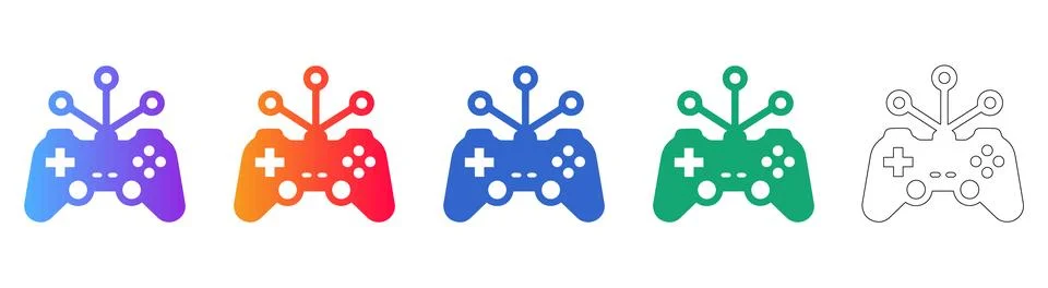 Gaming Controller and Connectivity Icon Set Stock Illustration