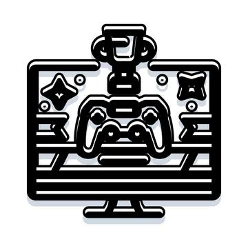 Gaming controller and trophy on screen celebrating victory Stock Illustration