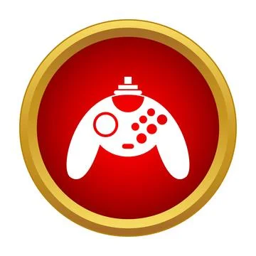 Gaming controller icon on red circular badge Stock Illustration