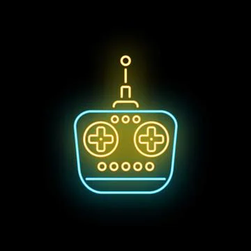 Gaming controller neon light icon on black background 스톡 일러스트
