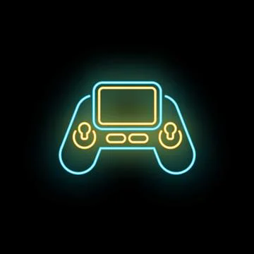 Gaming controller neon sign illuminating dark background Stock Illustration