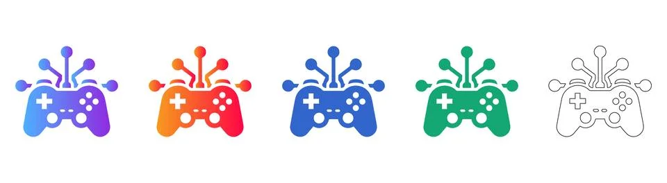 Gaming Controller Network Connection Icon Set Illustrazione stock