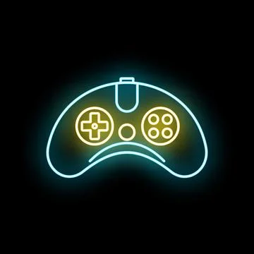 Gaming controller outline glowing with colorful neon lights 库存插图